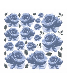 Naklejka na ścianę do salonu kuchni sypialni błękitne róże kwiaty różyczki  listki naklejki dekoracyjne studiograf