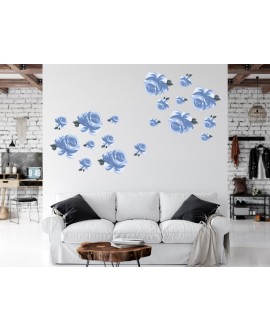 Naklejka na ścianę do salonu kuchni sypialni błękitne róże kwiaty różyczki  listki naklejki dekoracyjne studiograf