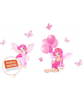 Naklejka na ścianę dla dzieci różowe wróżki motyle balony