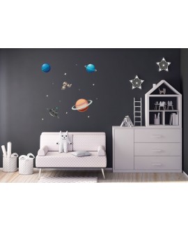 Naklejka na ścianę dla dzieci galaktyka kosmos planety statki kosmiczne naklejki studiograf