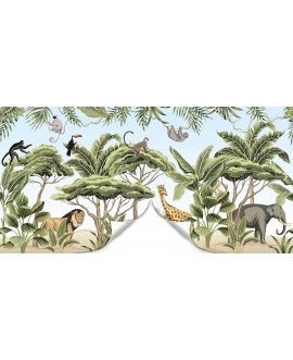Fototapeta 3D na ścianę na wymiar  flizelinowa dla dzieci dziecięca zwierzęta zwierzątka dżungla lew żyrafa słoń studio