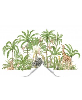 Fototapeta 3D na ścianę na wymiar  flizelinowa dla dzieci dziecięca zwierzęta zwierzątka dżungla drzewa palmy studiograf