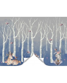 Fototapeta 3D na ścianę na wymiar  flizelinowa dla dzieci dziecięca las zwierzątka drzewa sarenka sowa królik studiograf