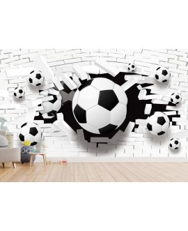 Fototapeta 3D na ścianę na wymiar  flizelinowa dla dzieci dziecięca młodzieżowa piłki cegły piłka nożna studiograf
