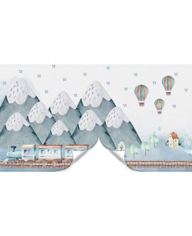 Fototapeta 3D na ścianę na wymiar  flizelinowa dla dzieci dziecięca góry pociąg balony domki studiograf