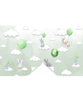 Fototapeta 3D na ścianę na wymiar  flizelinowa dla dzieci dziecięca króliczki balony zielone pistacjowe króliki studiograf