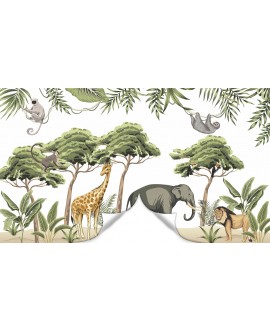 Fototapeta 3D na ścianę na wymiar  flizelinowa dla dzieci dziecięca zwierzątka zwierzęta dżungla drzewa studiograf