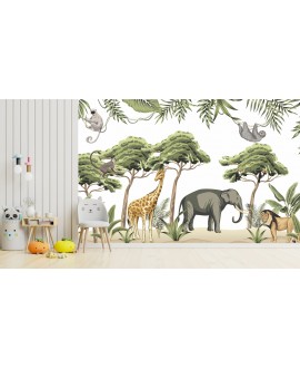 Fototapeta 3D na ścianę na wymiar  flizelinowa dla dzieci dziecięca zwierzątka zwierzęta dżungla drzewa studiograf