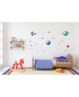 Naklejka na ścianę dla dzieci kosmos astronauci planety statki kosmiczne studiograf