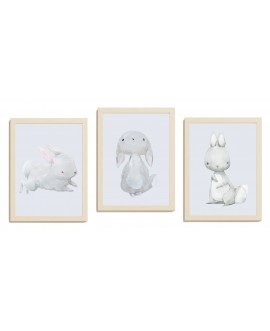 Zestaw 3 obrazków plakatów dla dzieci plakaty plakat grafika grafiki słodkie pastelowe króliczki studiograf