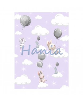 Plakat grafika obrazek personalizowany dla dzieci imię króliczki balony plakaty dziecięce studiograf