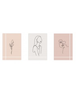 Zestaw 3 plakatów obrazków grafik boho kobieta twarz line art kwiaty nowoczesne studiograf