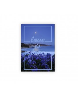 Plakat grafika dekoracyjna na ścianę morze kwiaty pejzaż love is love prosty nowoczesny plakat napis cytat studiograf