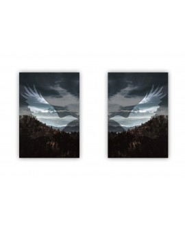 Zestaw 2 plakatów obrazków grafik nowoczesny plakat skandynawski las góry ptaki kruki studiograf