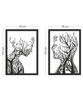 Obraz ażurowy dekoracja ścienna panel z plexi twarze kobieta mężczyzna nowoczesny panel dekoracyjny drzewo gałęzie studiog