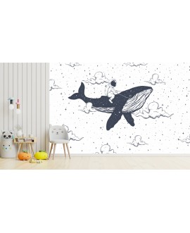 Fototapeta 3D na ścianę na wymiar  flizelinowa dla dzieci dziecięca astronauta kosmonauta wieloryb chmurki gwiazdki studiogra