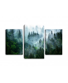 Obraz na płótnie canvas tryptyk potrójny obraz nowoczesny las we mgle mgła góry pejzaż krajobraz studiograf