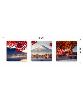 Obraz na płótnie canvas tryptyk potrójny obraz nowoczesny krajobraz Japonia góra drzewa architektura liście studiograf