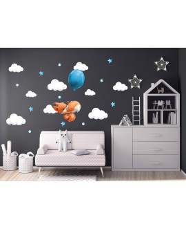 Naklejka na ścianę dla dzieci urocza pastelowa wiewiórka lis balon gwiazdki chmurki studiograf