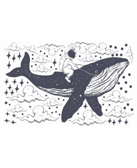 Naklejka na ścianę dla dzieci wieloryb astronauta ocean kosmos gwiazdki chmurki studiograf