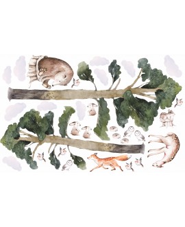 Naklejka na ścianę dla dzieci zwierzątka leśne las drzewa chmurki lis sarenka niedźwiedź studiograf