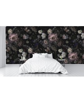 Fototapeta 3D na ścianę  na wymiar  flizelinowa kwiaty róże ciemne tło kwiaty na tle motyle studiograf