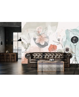 Fototapeta 3D na ścianę  na wymiar  flizelinowa kwiaty liście akwarela watercolor nowoczesna tapeta studiograf