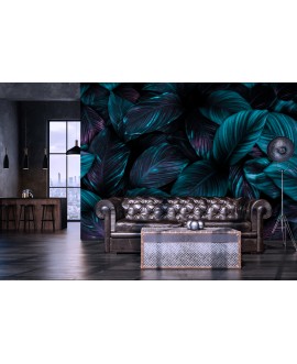 Fototapeta 3D na ścianę  na wymiar  flizelinowa tropikalne liście monstera nowoczesna tapeta na ciemnym tle studiograf