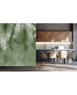 Fototapeta 3D na ścianę  na wymiar  flizelinowa liście palmy pióra nowoczesna tapeta zielona do sypialni salonu studiograf