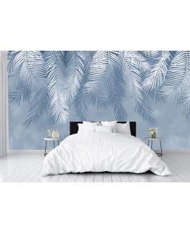Fototapeta 3D na ścianę  na wymiar  flizelinowa liście palmy pióra tapeta do sypialni salonu niebieska studiograf
