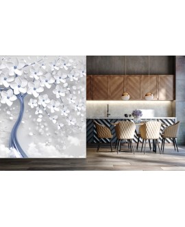 Fototapeta 3D na ścianę  na wymiar  flizelinowa drzewo błękitne kwiaty nowoczesna tapeta do salonu sypialni studiograf