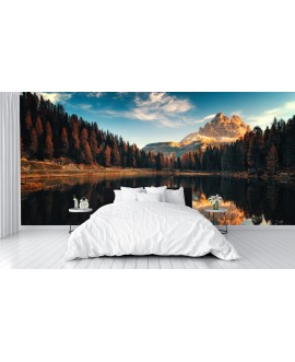 Fototapeta 3D na ścianę  na wymiar  flizelinowa krajobraz jezioro góry las widok tapeta do sypialni salonu studiograf