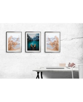 Zestaw 3 plakatów obrazków grafik boho poster postery morze trawy pampasowe jezioro góry łodzie studiograf