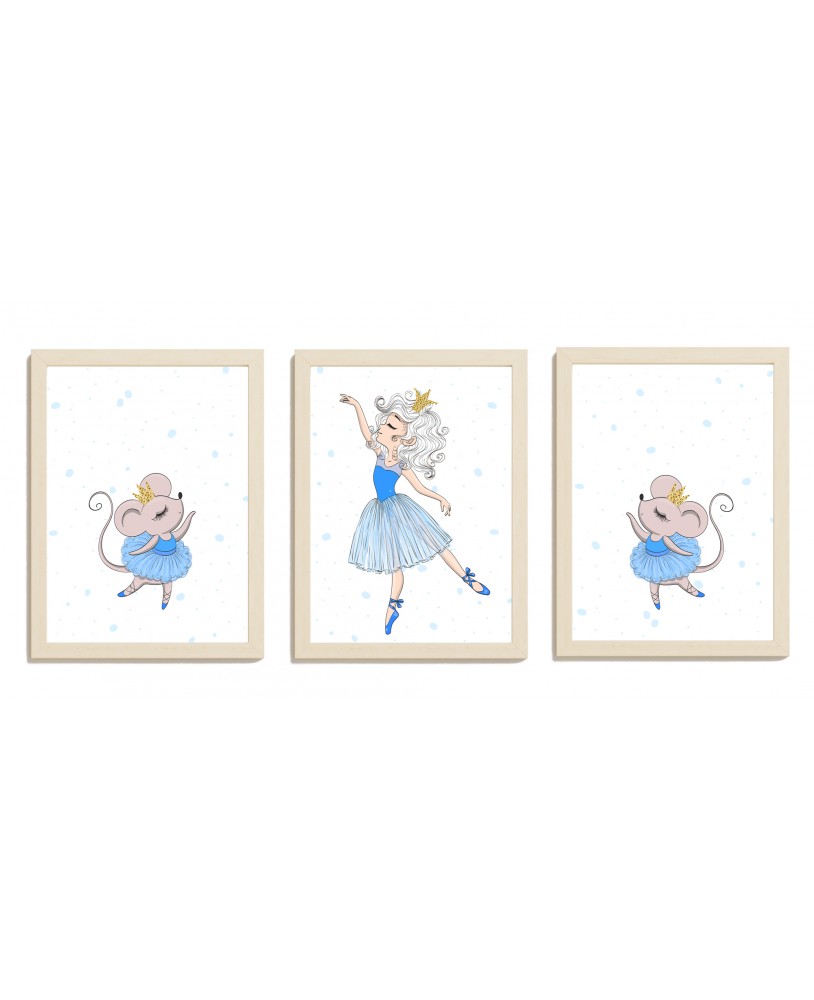 Zestaw 3 obrazków plakatów dla dzieci pastelowe postery baletnica myszki mysz plakat dla dziewczynki studiograf