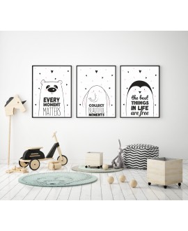 Zestaw 3 obrazków plakatów dla dzieci pastelowe postery słoń pingwin miś cytaty po angielsku studiograf
