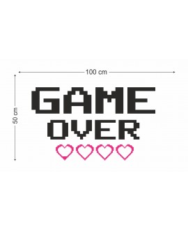 Naklejka na ścianę z folii dla gracza napis game over pixel serduszka pikselowe młodzieżowa naklejka gamer studiograf
