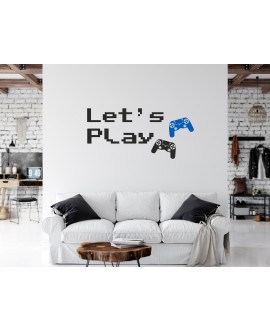 Naklejka na ścianę z folii dla gracza napis let's play zagrajmy pady młodzieżowa naklejka gamer pad studiograf