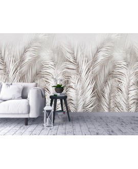 Fototapeta 3D na ścianę  na wymiar  flizelinowa pióra liście palmy nowoczesna tapeta boho studiograf