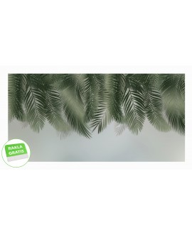 Fototapeta 3D na ścianę  na wymiar  flizelinowa zielone liście palmy na szarym tle nowoczesna tapeta studiograf