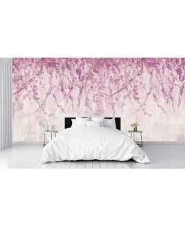 Fototapeta 3D na ścianę  na wymiar  flizelinowa różowe kwiaty zwisające jak malowane struktura studiograf