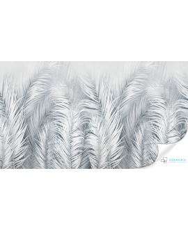 Fototapeta 3D na ścianę  na wymiar  flizelinowa tropikalne białe liście palmy boho pióra studiograf