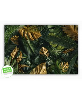 Fototapeta 3D na ścianę  na wymiar  flizelinowa tropikalne liście zielone złote monstery nowoczesna tapeta studiograf