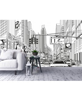 Fototapeta 3D na ścianę  na wymiar  flizelinowa komiksowe miasto new york czarno biała tapeta studiograf