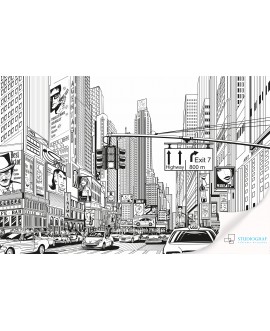 Fototapeta 3D na ścianę  na wymiar  flizelinowa komiksowe miasto new york czarno biała tapeta studiograf