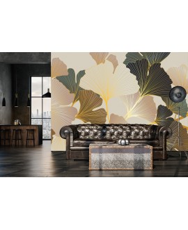 Fototapeta 3D na ścianę  na wymiar  flizelinowa liście złote kwiaty struktura tapeta do salonu sypialni studiograf