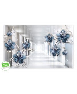 Fototapeta 3D na ścianę  na wymiar  flizelinowa tunel 3D nowoczesna tapeta kwiaty srebro glamour studiograf