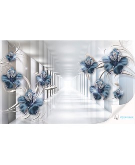 Fototapeta 3D na ścianę  na wymiar  flizelinowa tunel 3D nowoczesna tapeta kwiaty srebro glamour studiograf