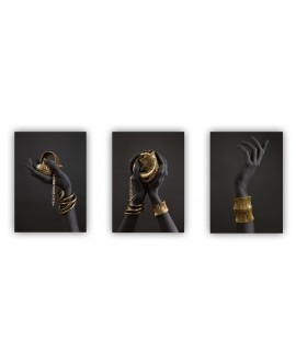 Zestaw 3 plakatów obrazków grafik postery black hands dłonie kobiety złoto etniczne studiograf