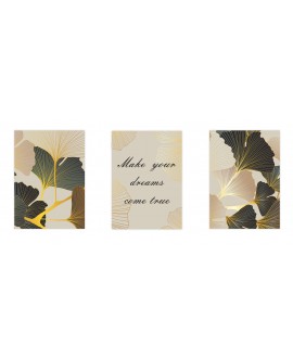 Zestaw 3 plakatów obrazków grafik złote kwiaty liście glamour dreams cytaty studiograf
