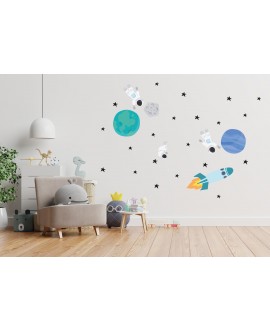 Naklejka na ścianę dla dzieci naklejki pastelowe kosmos rakieta astronauta studiograf